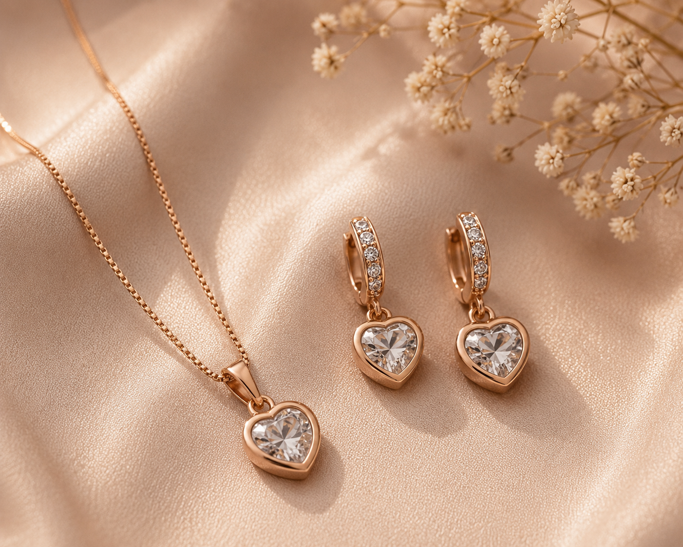 Set de Joyería Corazón Brillante – Collar + Aretes Elegantes para Mujer