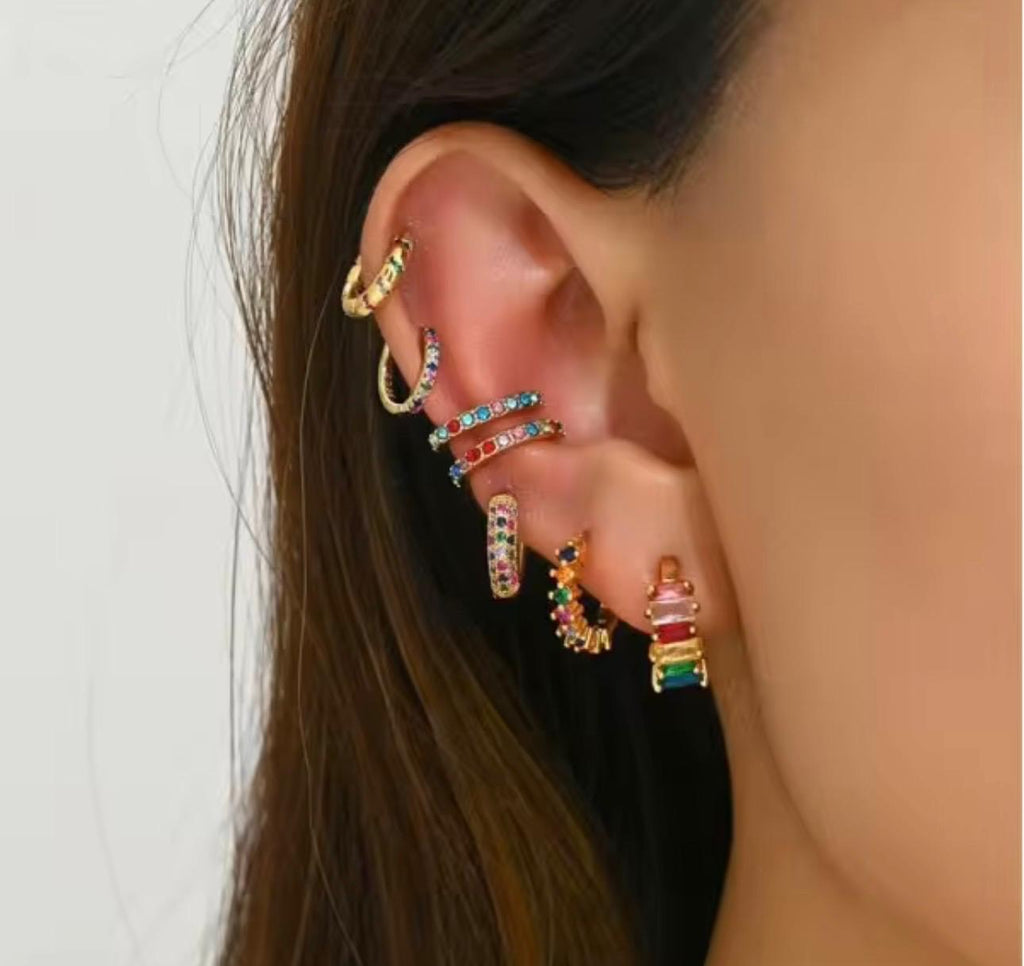 Set de 3 Pares de Aretes Ojo Turco en Acero Inoxidable – Dorados con Zirconias para Mujer